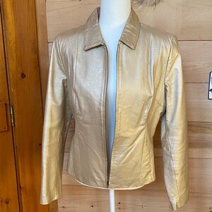 Gold Metallic Genuine Leather Women's Jacket. Statement outerwear!